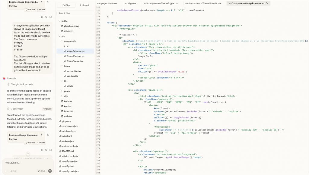 lovable.dev AI Codeansicht