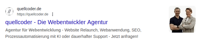 Beispiel gutes Google Snippet weil Titel und Description aktivierend sind.