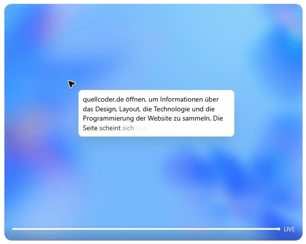Der Agentenmodus öffnet einen eigenen Browser und analysiert Seiten und führt Aktionen durch.