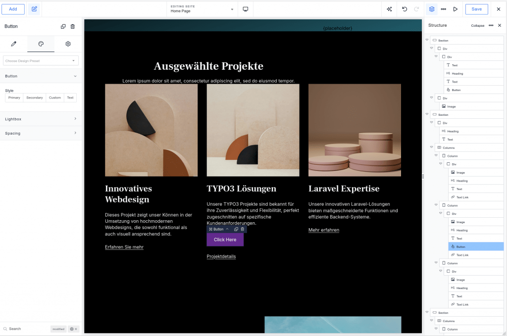 Einstellung globaler Button-Presets