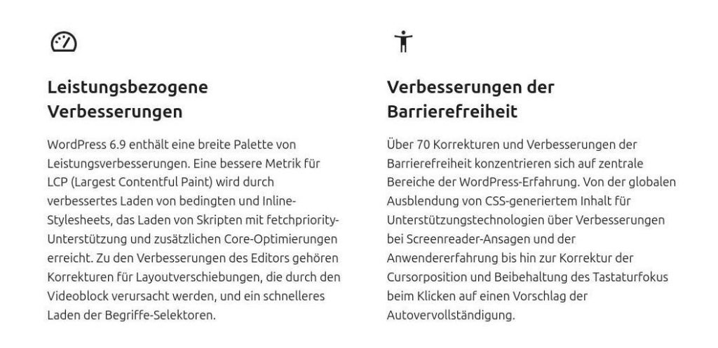 Von WordPress direkt beworben: Optmierungen im Bereich Core Web Vitals und Barrierefreiheit verbessern die Usererfahrungen auf Gutenberg Websites von Anfang an.