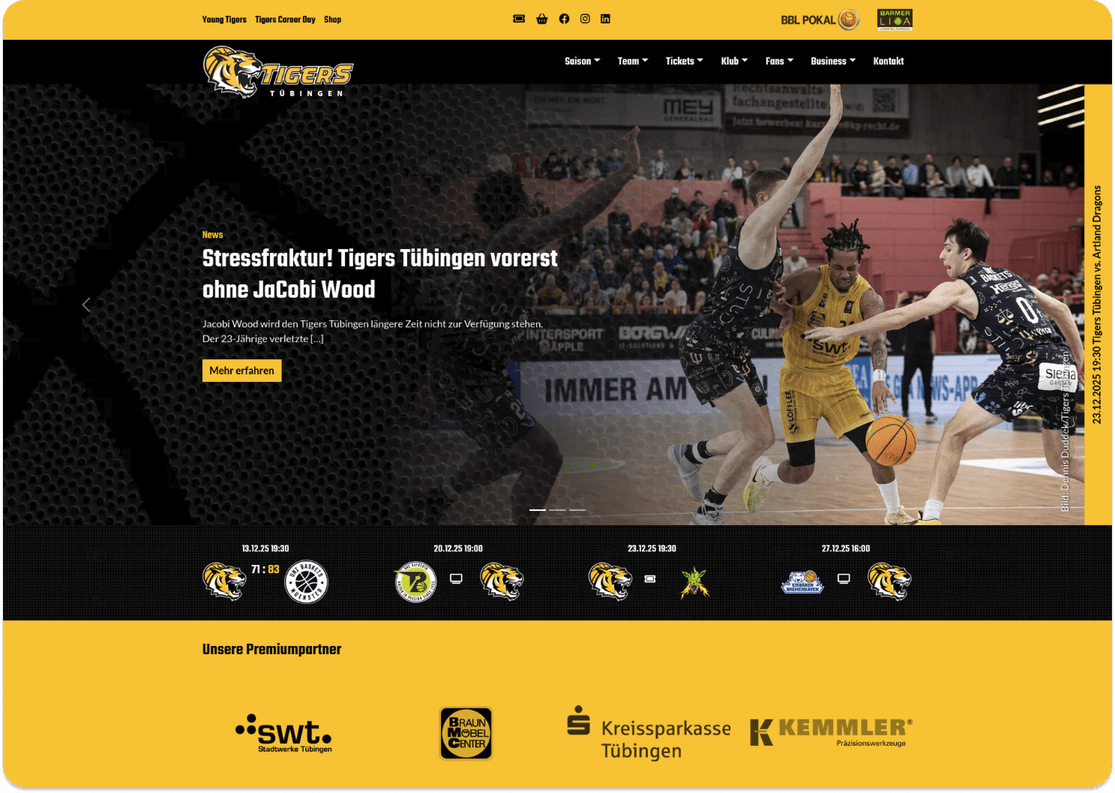 Neue Website der Tigers Tübingen auf mehreren Geräten